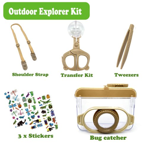 Bug Catcher Kit, Bug Collection Kit, Outdoor Nature Explorer Kit with Stickers, Tweezers, Science Educational Kit, Bug Observation Container for Boys and Girls(Gold)