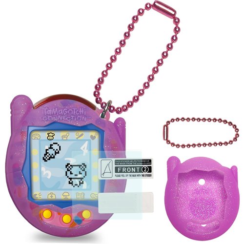 JCHPINE Silicone Cover Case for Tamagotchi Connection Virtual Reality Pet, Screen Protector for Tamagotchi Connection Electronic Pet Accessories (Silicone Case and Screen Film) (Purple)