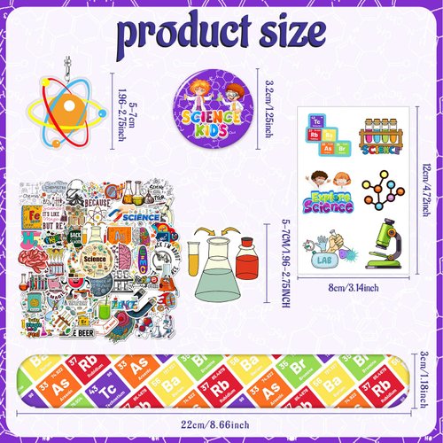 YYMYMGJ 98PCS Science Party Favors Scientist Party Supplies with Science Slap Bracelets Science Stickers Science Badge Scientist Keychains Science Temporary Tattoos for Science Lab Party