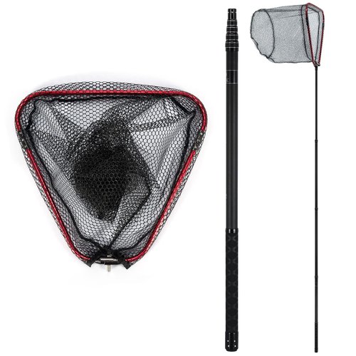 Dr.Fish Fish Landing Net Long Handle Fishing Net Carbon Fiber Telescoping Handle 26''-9'10" Crappie Net Sea Saltwater Fishing Rock Reach Net Fishing Offshore Inshore 9'10" 18 * 24in
