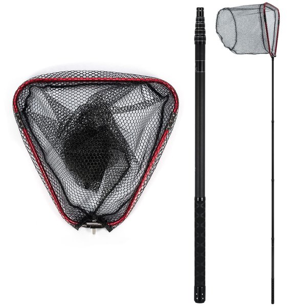 Dr.Fish Fish Landing Net Long Handle Fishing Net Carbon Fiber Telescoping Handle 26''-9'10" Crappie Net Sea Saltwater Fishing Rock Reach Net Fishing Offshore Inshore 9'10" 18 * 24in