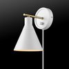 Globe Electric 65542 1-Light Dimmable Plug-in or Hardwire Wall Sconce, Matte White, Brass Accent, Stepless Dimming Rotary Switch on Canopy, White Fabric Cord, Wall Lighting, Bulb Not Included
