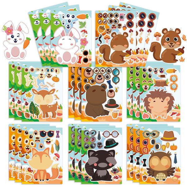 24 Sheets 8.3''×5.9'' Make Your Own Jungle Animal Stickers for Toddlers Kids Party Favors, Make a Face Stickers for Kids Activities Supplies Crafts