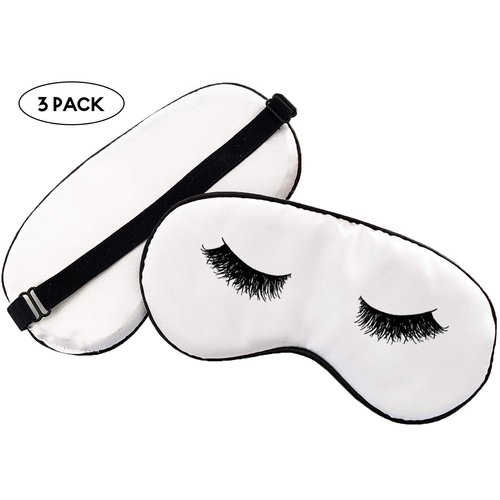 Set of 3 Eyelash Sleep Masks with Adjustable Straps, Comfortable Satin Eye Cover for Women Bridesmaid Gifts (Blush Pink)