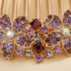 Aimimier Flower Crystal French Hair Comb Sparkling Rhinestone Gem Side Combs Long Teeth Hair Piece Wedding Hair Accessories for Women Girls(Purple)