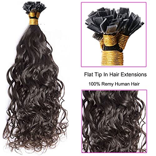 Flat Tip In Hair Extensions Natural Wave Brazilian Remy Fusion Keratin Hair 100 Strands Per Pack 1g/Strand For Women (18inch 100 Strand, Natural Color)
