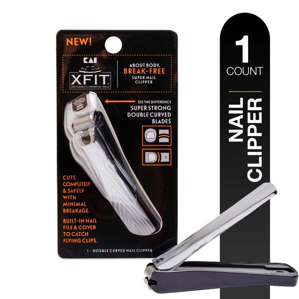 Kai About Body Xfit Break-Free Super Nail Clippers; 1 Double-Curved Nail Clipper; Nail Clippers for Men, Toenail & Fingernail Clippers with Super Strong Blades for Thick Nails