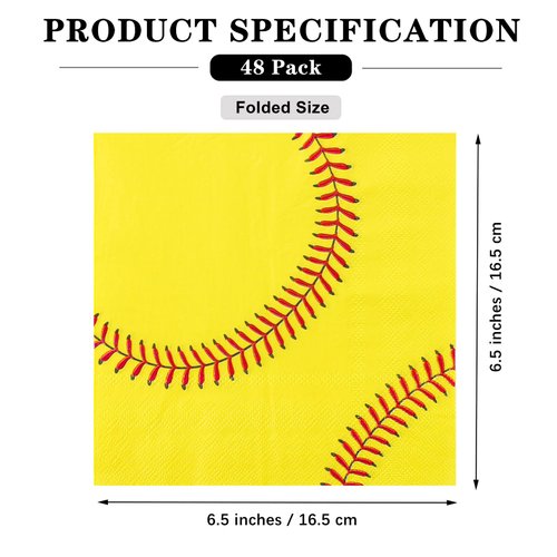 ADXCO 48 Pack Softball Paper Napkins 13 x 13 Inches Softball Disposable Napkins Paper Cocktail Napkins Sports Themed Party Napkins for Birthday Party, Softball Theme Party Supplies