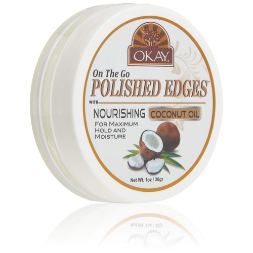 OKAY Polished Edges With Coconut Oil No Flaking All Day Hold Edge Control For Hairline, Sideburns Silicone,Paraben Free For All Hair Types and Textures Made in USA 1oz