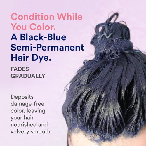INH Semi Permanent Hair Color Blue Black Lava, Color Depositing Conditioner, Temporary Hair Dye, Tint Conditioning Hair Mask, Safe, Blue Black Hair Dye - 6oz