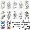 Cerlaza Temporary Tattoos for Women, Fake Flower Tattoos Stickers for Adults, Semi Permanent Half Sleeve Tattoo Body Leg Makeup Waterproof, Flower 3D Butterflies Tatuajes Temporales-12 Sheets