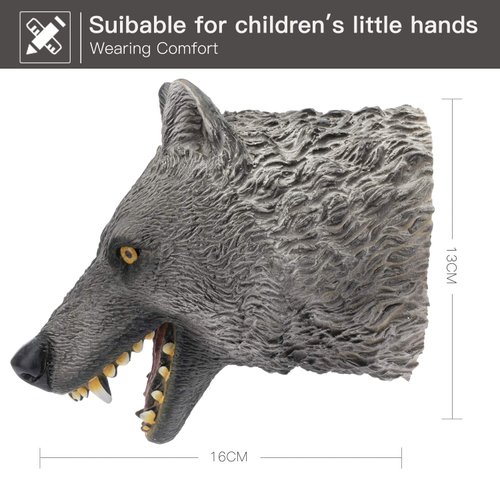 Yolococa Wolf Hand Puppet Realistic Latex Soft Animal Toy Storytelling Role Play Party Supplies for Kids