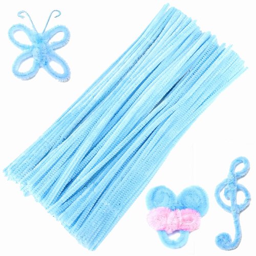 HOIRIX 100Pcs Pipe Cleaners Chenille Stem,Pipe Cleaner Crafts,Craft Supplies Bulk for DIY Arts Crafts Project,6 mm x 12 Inch(Light Blue)