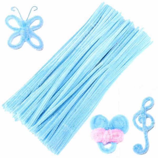 HOIRIX 100Pcs Pipe Cleaners Chenille Stem,Pipe Cleaner Crafts,Craft Supplies Bulk for DIY Arts Crafts Project,6 mm x 12 Inch(Light Blue)