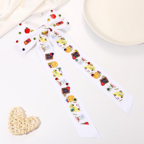 Boderier Teacher Gifts Hair Bows for Women ABC Pencil Teach Hair Bow Clips Long Jeweled Satin Ribbon Bow Barrette Hair Clip Back To School Teacher Must Haves Accessories