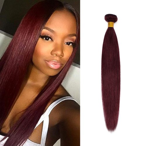 Benehair Human Hair Bundles 18 Inch Straight Bundles Human Hair 1 Bundle Brazilian Hair Bundles Wine Red 100% Unprocessed Virgin Long Remy Weave Hair Extensions #99J 100g