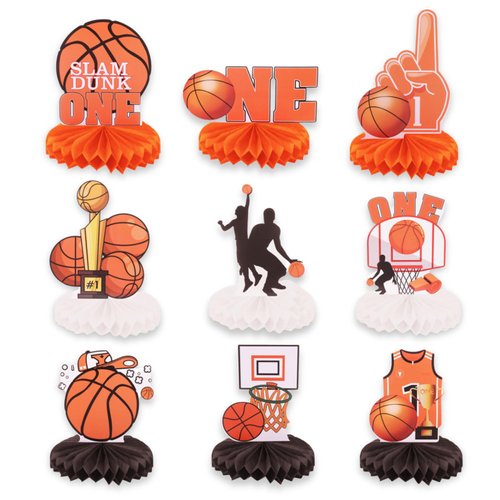 9 Pack Basketball Honeycomb Centerpieces Decorations ONE Birthday Table Topper Sign Decors for Ba...