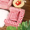 Dollhouse Couch with Pillow 1 12 Scale Miniature Sofa Arm Chair Living Room Furniture Wooden Fabric Frame Single Reading Chair Artificial House Room Scene Decoration (Plaid)