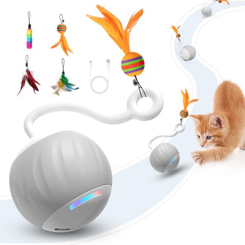 Turbo Tail Cat Ball Toy Cat Toys For Bored Indoor Adult Cats Snake Walk With Feather Interactive Cat Toys Cat Amusing Ball Toys So That Cats Are No Longer Lonely Type-C Rechargeable 4 in 1 Kitten Toys