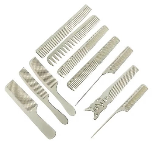 White/Off White Salon Professional Barber Carbon Comb Heat-resistant and Antistatic Comb Set, 8-piece Set/10 piece Set, First Choice for Barbers. (Off White)