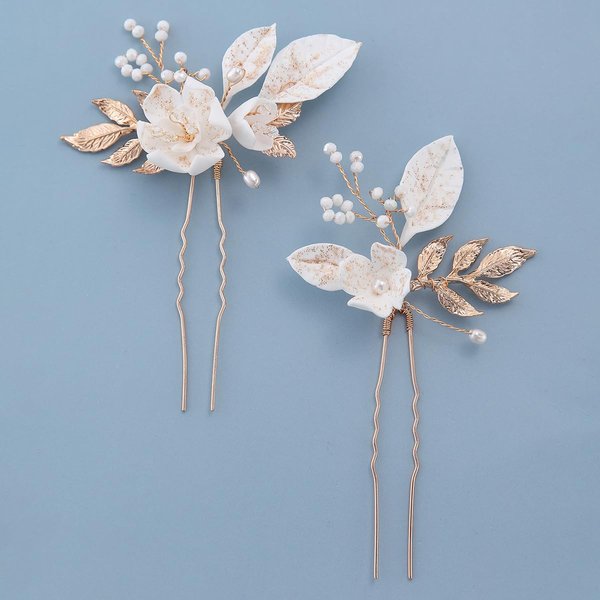 2Pcs Wedding Hair Pins Bridal Hair Accessories Gold