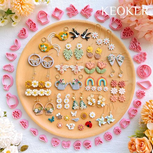 Keoker Clay Cutters Spring, 33 Polymer Clay Cutters, Flower Clay Cutters, Spring Clay Cutters for Earrings, Polymer Clay Cutters (A+B+C)