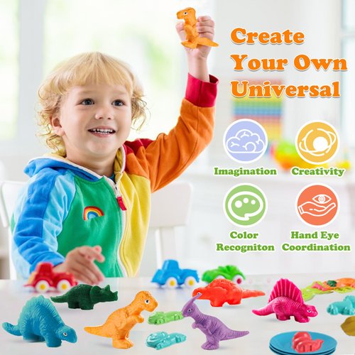 Dinosaur Playdough Sets for Kids Ages 4-8, Play Dough Toy Set with Dinosaur and Animal Molds Playdough Tools Accessories, Modeling Clay Kit Dough Accessories for Kids Girls Boys 3 4 5 6 7 8 Year Old