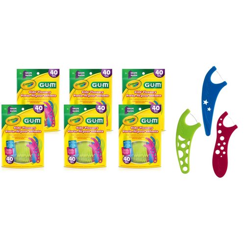 GUM Crayola Kids Flossers with Fluoride - Designed for Little Hands - Fun Grape Flavor - Easy to Use Kids Floss Picks for Children Ages 3+, 40ct (6pk)