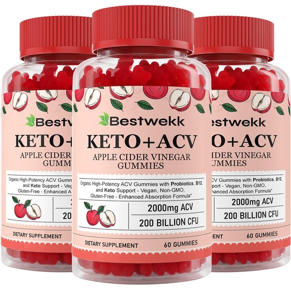 Apple Cider Vinegar Gummies, Max Strength 2000mg ACV Gummy with Probiotics, B12 and Keto Support, For Digestion, Metabolism, Detox, Gut & Immune Health, Gelatin-Free, Non-GMO, 180 keto acv gummies