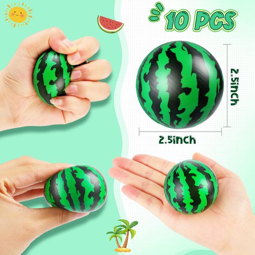 Watermelon Stress Ball Bulk, 10Pcs Watermelon Ball Mini Watermelon Beach Ball Watermelon Toy Foam PU Balls for Childrens Adults Party Decoration