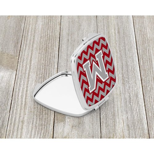 Caroline's Treasures CJ1043-MSCM Letter M Chevron Crimson and Grey Compact Mirror Decorative Travel Makeup Mirror for Women Girls Gifts Pocket Makeup Mirror Folding Handheld