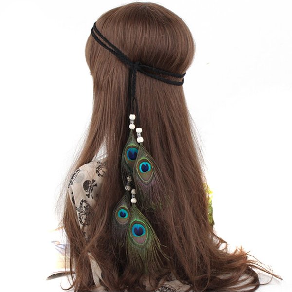 Suoirblss Indian Peacock Feather Headdress Headband Bohemian Tassel Hairband Head Chain Headwear Hair Styling Accessories for Women Handmade
