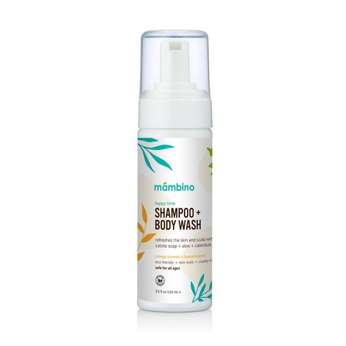 Mambino Organics Happy Time Shampoo & Body Wash for Kids - Hypoallergenic, Plant-Based, Eco-Friendly Body and Hair Cleanser for Sensitive Skin - Calendula & Orange 5.5floz