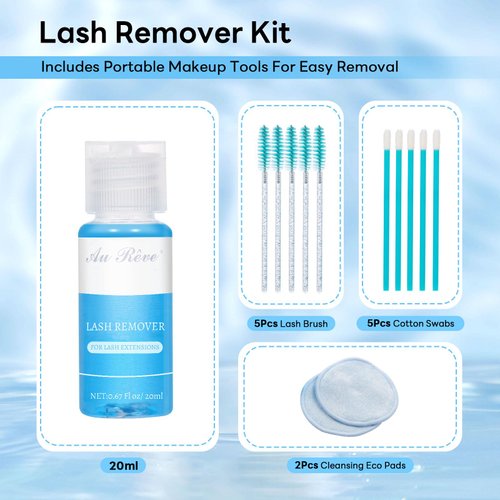 AuReve Eyelash Extension Remover 20ml Lash Remover For Lash Extensions Lash Glue Remover Cluster Lash Remover With Lash Brush & Cotton Swabs & Cleansing Eco Pads Diy At Home Mild Non-Irritating