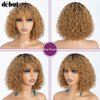 DÉBUT Short Curly Bob Wigs with Bangs 100% Human Hair 10 Inch Water Wave Glueless Wigs Through and Go 150% Density Ombre Honey Blonde Color