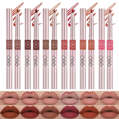 DENESTUP Lip Liner Set, 6 Colors Longwear and Pigmented Matte Lip Pencil Makeup, Smooth Application, Retractable Waterproof Lip Liner