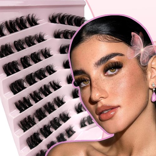 Fluffy Cat Eye Lash Clusters 12-20MM Thick Cluster Eyelashes Extensions D Curl Wispy Individual Lashes 64 PCS DIY Cluster False Eyelashes at Home, by Anforlin