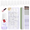 SAVILAND Acrylic Nail Tips with Glue: Half Cover False Nail Tips 10 Sizes for Acrylic Nails Professional French Tips and Acrylic Nail Brush 8/10/14 Fast-Dry Nail Glue & Acrylic Nail Stater Kit Natural
