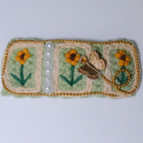 DUOTAOII Flower Hair Clips, Crochet Snap Hair Clips For Styling, Butterfly Hair Barrettes Sunflower Pearl Vintage Country Style Designs, Hand Embroidered Woven Hair Accessories For Women Girls 1PCS