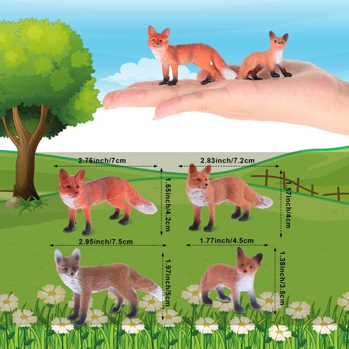 16 Pcs Fox Toy Figures Set Red Foxes Figurines PVC Plastic Fox Toys Realistic Miniature Fox Mini Red Fox Toy Figure Wild Fox Figurine Set for Collection Home Decor Accessories Cake Toppers Decoration