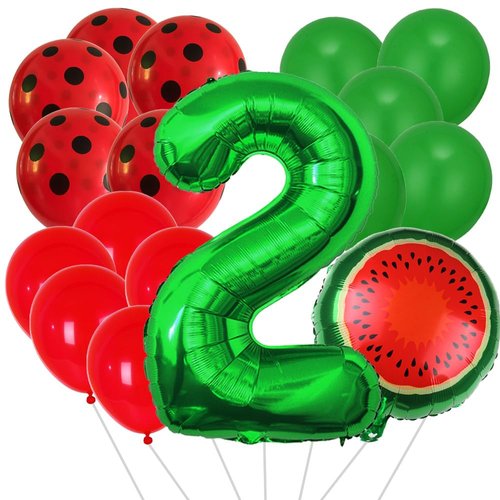 HADCKJA Watermelon Balloons Watermelon Birthday Party Decorations with 2nd Balloon Watermelon Foil Balloons Green and Red Latex Balloons for Girl Shower Decorations Fruit Theme Party Supplies