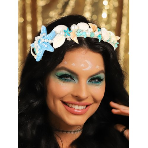 Brishow Blue Starfish Headband Seashell Hair Band Pearl Turquoise Beach Wedding Hair Accessories for Women