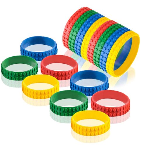 ArtCreativity 7.5 Inch Building Block Bracelets for Kids- 12 Pack- Colorful Stretchy Rubber Wristbands for Boys & Girls- Fun Birthday Party Favors for Children, Goodie Bag Fillers, Carnival Prize