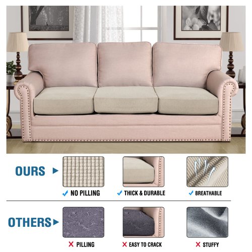 H.VERSAILTEX Super Stretch Individual Seat Cushion Covers Sofa Covers Couch Cushion Covers Slipcover Sets Thick Jacquard Textured Twill Fabric (3 Piece Sofa Cushion Covers, Island Fossi)