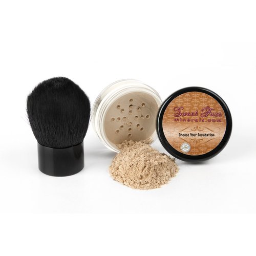2pc FOUNDATION with KABUKI BRUSH Mineral Makeup (DEEP TAN) Matte Loose Powder Bare Face Cosmetics Full Coverage Long Lasting All Skin Types SPF 18