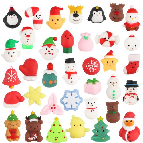 SULOLI 36 PCS Christmas Mochi Squishy Toys, Xmas Squeeze Toys Stress Reliever Anxiety Packs for K...