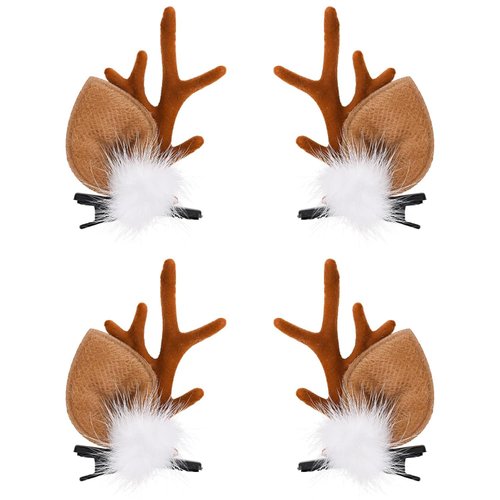 2 Pairs Christmas Hair Clips Reindeer Antlers Hairpins Brown Antlers with Cute Plush Ball Xmas Design Hair Barrettes Christmas Hair Accessories for Women Christmas Party Cosplay Headdress(4PCS)