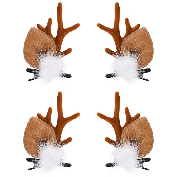 2 Pairs Christmas Hair Clips Reindeer Antlers Hairpins Brown Antlers with Cute Plush Ball Xmas Design Hair Barrettes Christmas Hair Accessories for Women Christmas Party Cosplay Headdress(4PCS)