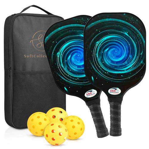 Pickleball Paddles Set of 2 with 4 Balls and Bag - Professional Carbon Fiber Pickleball Rackets, Enhanced Comfort Grip, 4 Outdoor Balls, and Premium Carrying Bag – Ideal for All Skill Levels