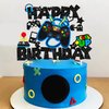 Video Game Happy Birthday Cake Topper Glitter Game Controller Cake Pick Decoration Gamer Birthday Cake Decorations for Video Game Controller Themed Kids Birthday Party Baby Shower Supplies (Black)